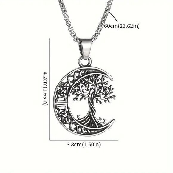 Moon Tree Of Life Unisex Stainless Steel Pendant Necklace - Picture 6 of 8